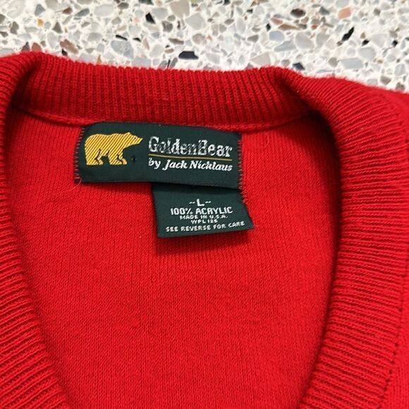 Vintage red v neck golden bear sweater jacket Nicholson crest large L - Picture 5 of 10